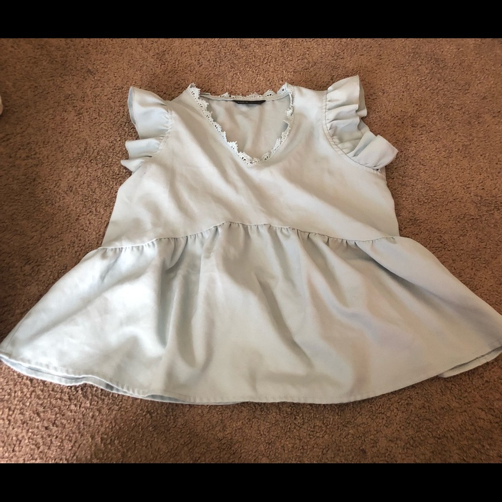 SHEIN Size S, mint green, v-cut blouse.